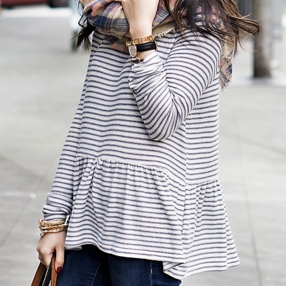bp Tops - Ivory Striped Peplum Tee